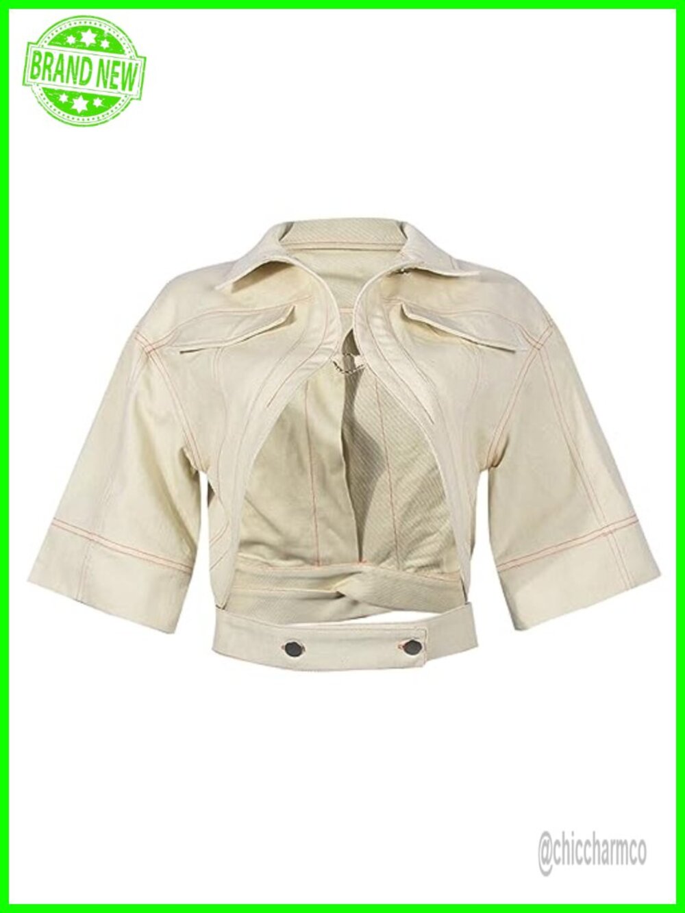 Women's Cropped Casual Jacket Short Sleeve Lace-Up